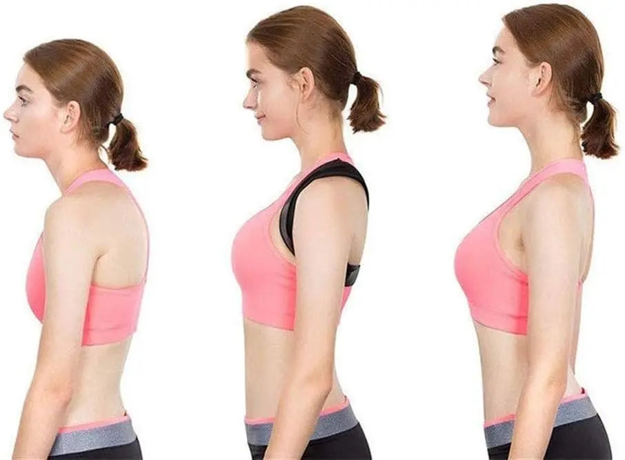 Adjustable back and shoulder posture corrector belt. This brace helps improve posture by gently pulling your shoulders back and aligning your spine. It may also offer pain relief and support for the lower back.